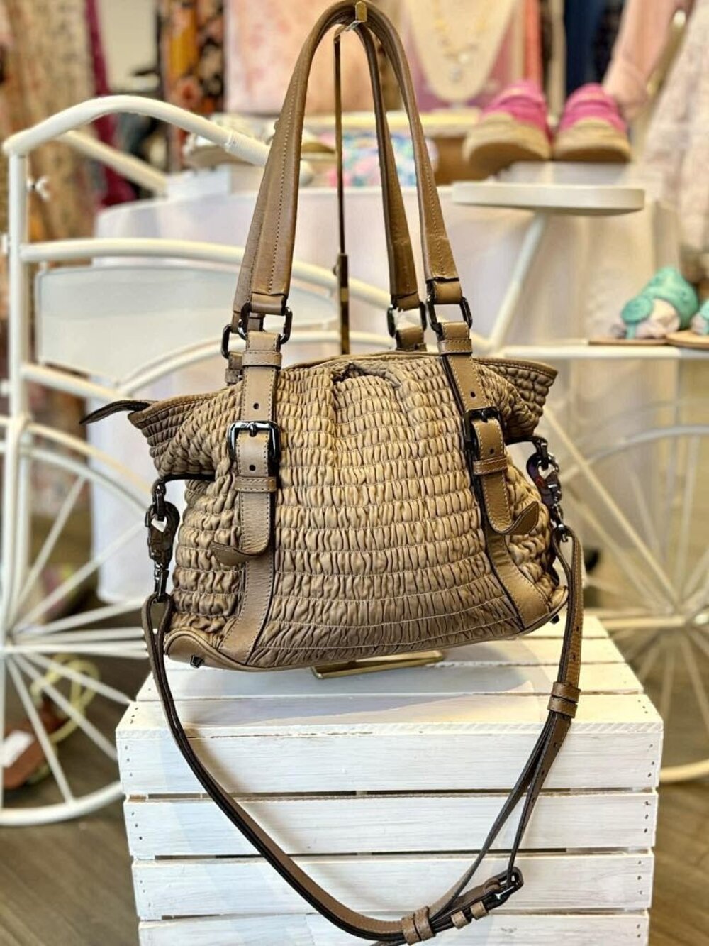 Burberry Pleated Leather Lowry Tote - Picture 7 of 9